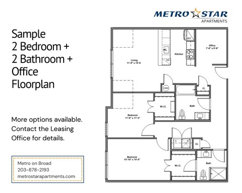 Floor plan for 2 beds, 2 baths, 1133 sqft
